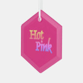 Hot-roze ornament met glashexagon (Voorkant links)