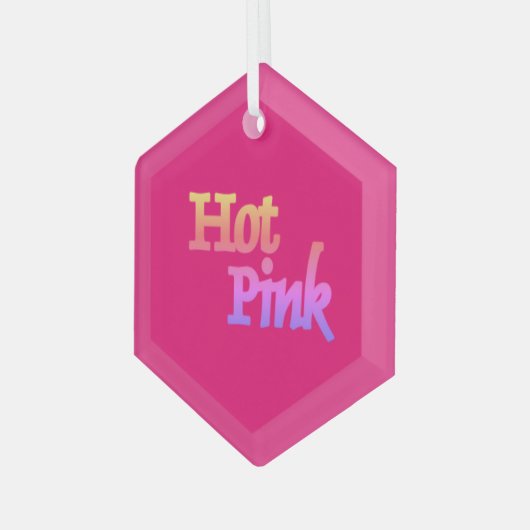 Hot-roze ornament met glashexagon (Voorkant links)