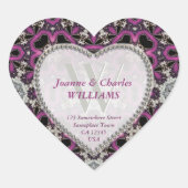 Hot-roze Paars +Black Lace Monogrammerkers Hart Sticker (Voorkant)