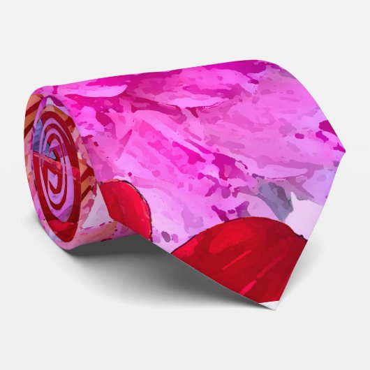 Hot Roze Paarse Abstracte Bloemen Dahlia Patroon Stropdas (Opgerold)