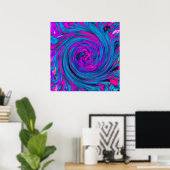 Hot-roze, Paarse en blauwe Abstracte retro Twirl Poster (Thuiskantoor)