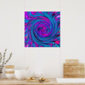 Hot-roze, Paarse en blauwe Abstracte retro Twirl Poster (Keuken)