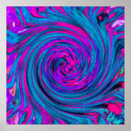 Hot-roze, Paarse en blauwe Abstracte retro Twirl Poster