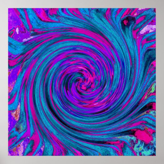 Hot-roze, Paarse en blauwe Abstracte retro Twirl Poster (Voorkant)