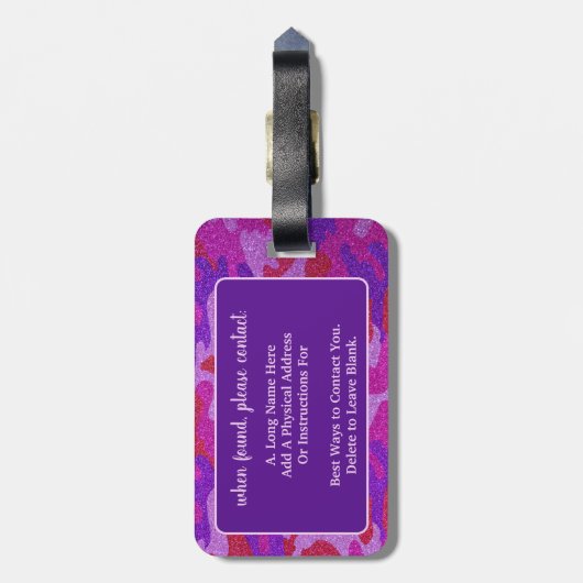Hot Roze & Paarse Glitter Camouflage Cam Buiten Bagagelabel (Achterkant verticaal)