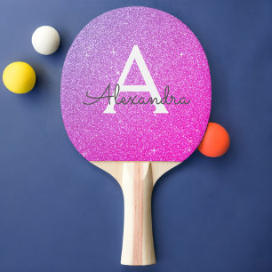 Hot-roze - Paarse glitter en spaarmonogram Tafeltennisbatje