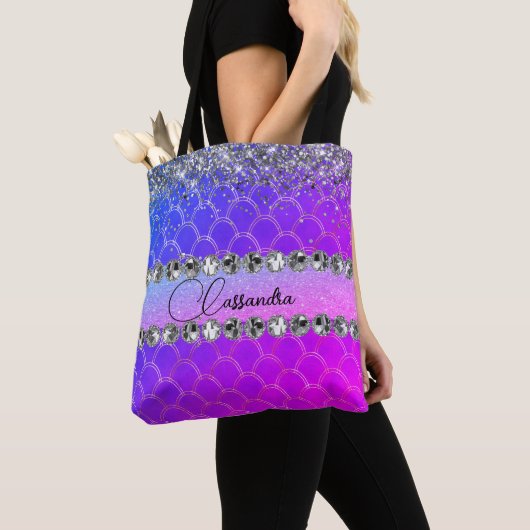 Hot-roze Paarse Glittery Diamond Bling Canvas tas (Dichtbij)