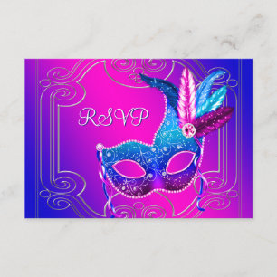 Hot Roze Paarse Maskerade Feest RSVP Kaartje