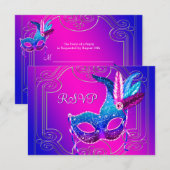 Hot Roze Paarse Masquerade Party RSVP Kaartje (Voorkant / Achterkant)