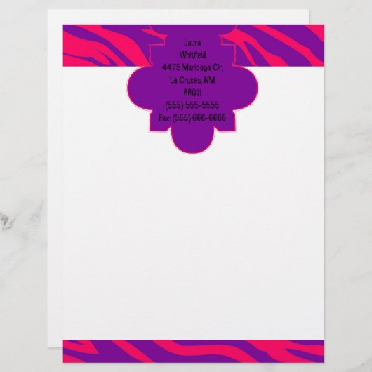 Hot Roze Paarse Zebra Print briefhoofd briefpapier (Voorkant / Achterkant)