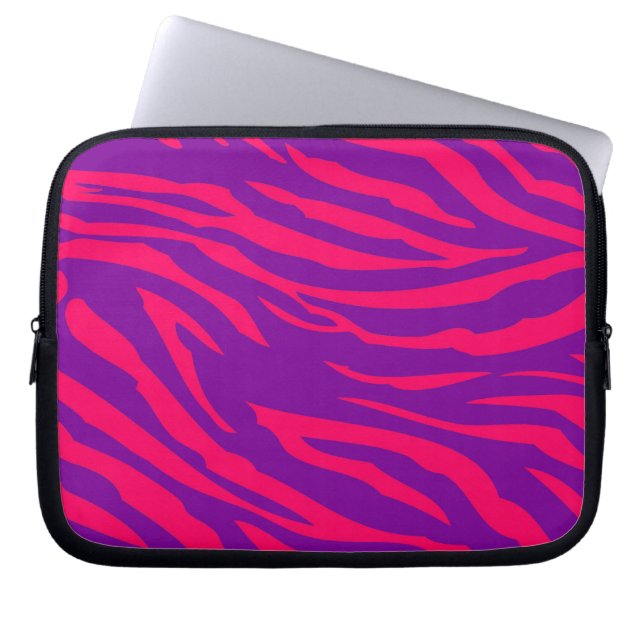 Hot Roze Paarse Zebra Print Dier Beschermend Hoesj Laptop Sleeve (Voorkant)