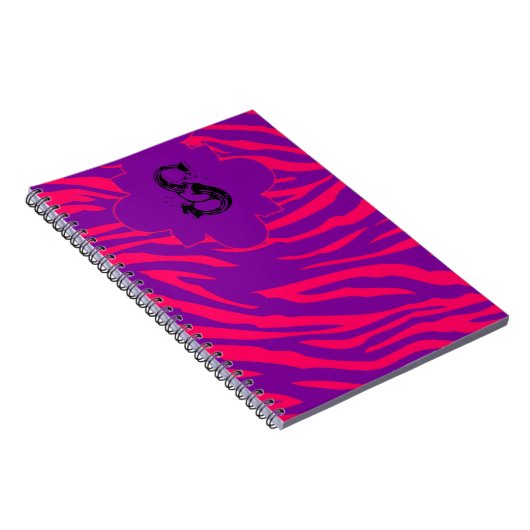 Hot Roze Paarse Zebra Print Dierlijke Spiraal Noti Notitieboek (Rechterzijde)