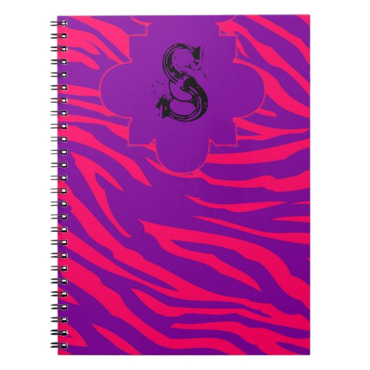 Hot Roze Paarse Zebra Print Dierlijke Spiraal Noti Notitieboek (Voorkant)