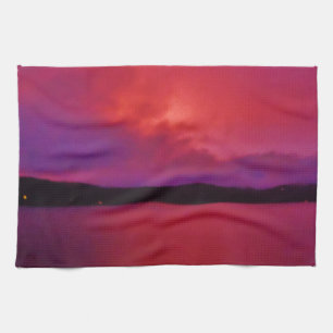 Hot-roze Paarse zonsondergang op het Arrodemeer Theedoek