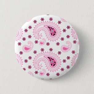 Hot-roze paisley en Flowers Patroon Ronde Button 5,7 Cm