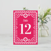 Hot roze Papel Picado Bruiloft Tafel Nummer Kaart (Staand voorkant)