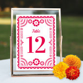 Hot roze Papel Picado Bruiloft Tafel Nummer Kaart