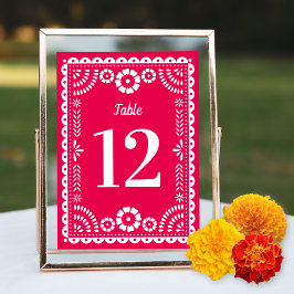 Hot roze Papel Picado Bruiloft Tafel Nummer Kaart