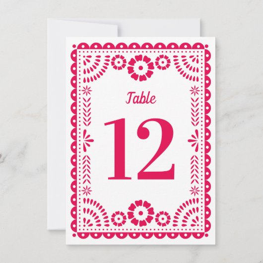 Hot roze Papel Picado Bruiloft Tafel Nummer Kaart (Achterkant)