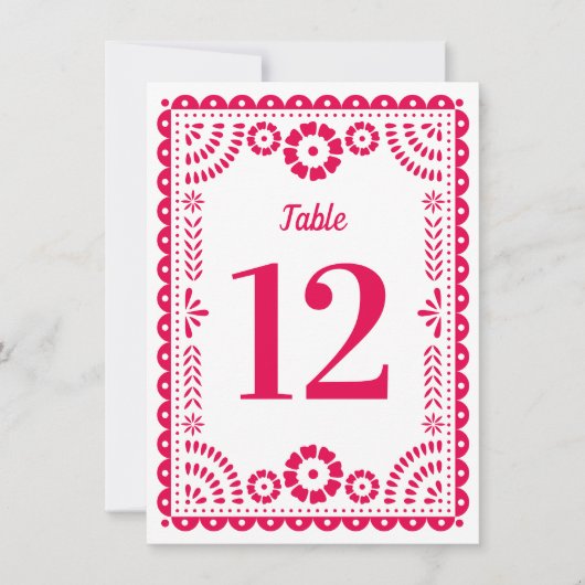Hot roze Papel Picado Bruiloft Tafel Nummer Kaart (Voorkant)