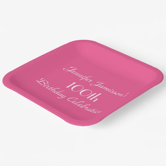 Hot-roze papieren Borden, 100e verjaardag Papieren Bordje (Gebogen)