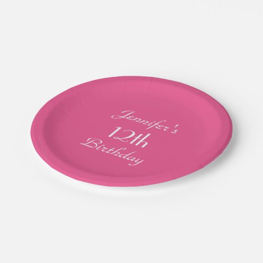 Hot-roze papieren Borden, 12e verjaardag Papieren Bordje (Gekanteld)