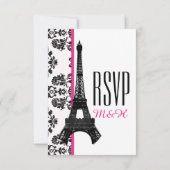 Hot-roze Parisian Eiffeltoren RSVP-bruiloft RSVP Kaartje (Achterkant)