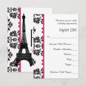 Hot-roze Parisian Eiffeltoren RSVP-bruiloft RSVP Kaartje (Voorkant / Achterkant)