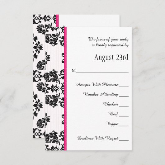 Hot-roze Parisian Eiffeltoren RSVP-bruiloft RSVP Kaartje (Voorkant / Achterkant)