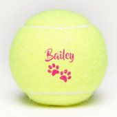 Hot-roze PawPrint Aangepast Pet of Speelgoed Naam  Tennisballen (Voorkant)