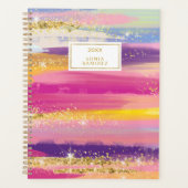 Hot-roze penseelstreken Bright Gold Glitter Planner (Voorkant)