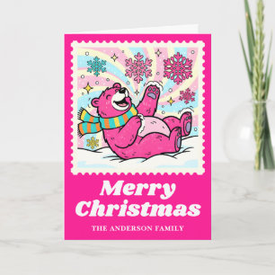 Hot Roze Polar Beer Postzegel Kerst Feestdagen Kaart