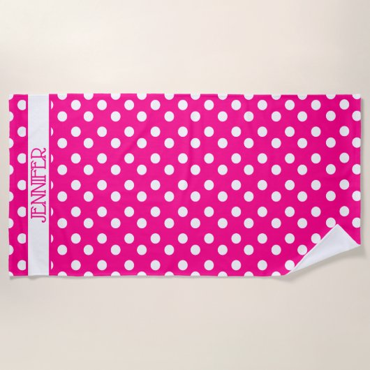 Hot-Roze pooldot Aangepaste keukenhanddoek Strandlaken (Voorkant)