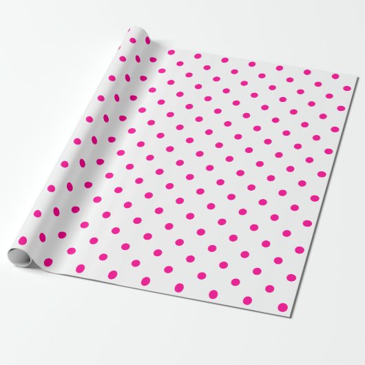 Hot-roze pooldot op witte grote ruimte cadeaupapier (Uitgerold)