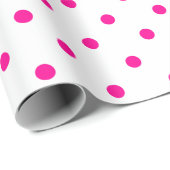 Hot-roze pooldot op witte grote ruimte cadeaupapier (Rol Hoek)