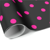 Hot-roze pooldot op zwarte grote ruimte cadeaupapier (Rol Hoek)
