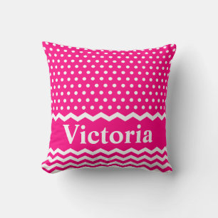 Hot-roze pooldots en Chevrons Kussen