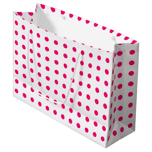 Hot-roze pooldots large cadeautasje (Voorkant Gekanteld)