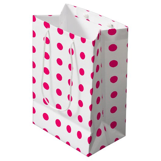 Hot-roze pooldots medium cadeauzakje (Voorkant Gekanteld)