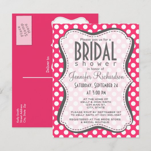 Hot-roze pooldots uitnodiging briefkaart (Voorkant / Achterkant)