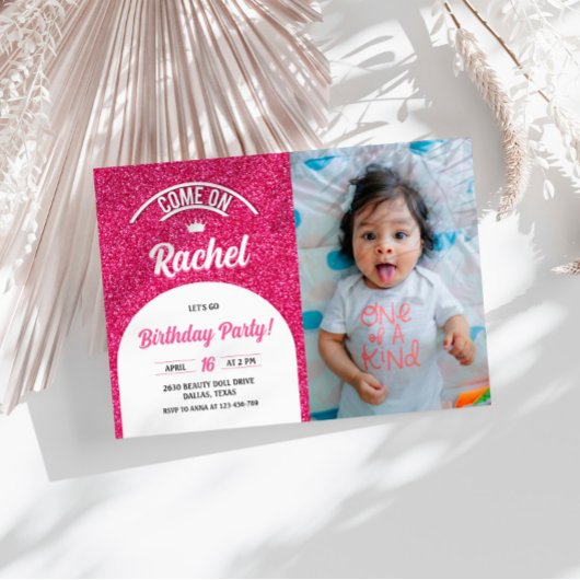 Hot roze pop foto uitnodigen, Mode poppenfeest Kaart