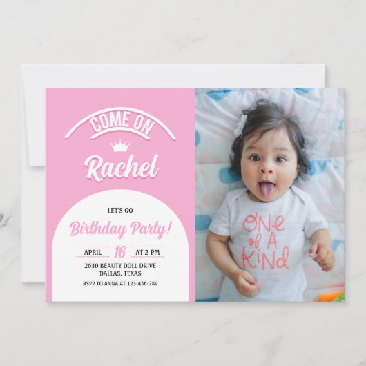 Hot roze pop uitnodigen, Mode pop partij foto Kaart (Voorkant)