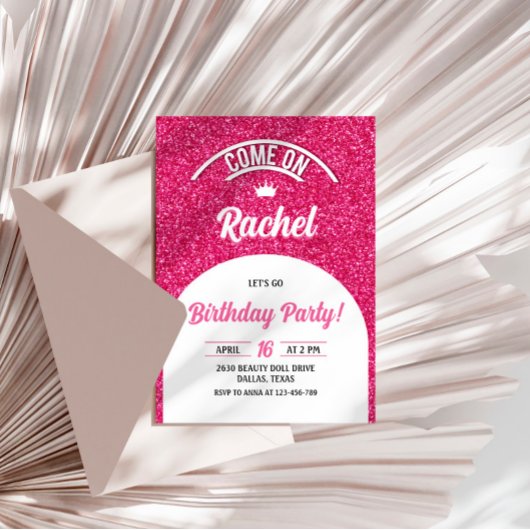 Hot roze pop uitnodigen, Mode poppenfeest Kaart