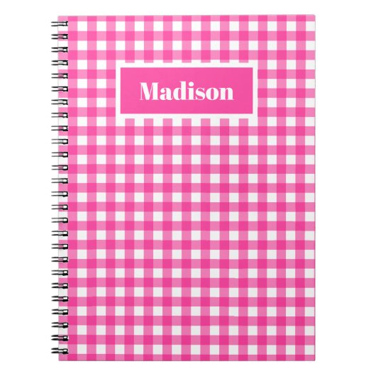 Hot roze preppy gingham patroon notitieboek (Voorkant)