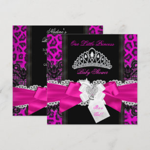 Hot Roze Prinses Baby Shower Meisje Zwarte Luipaar Kaart