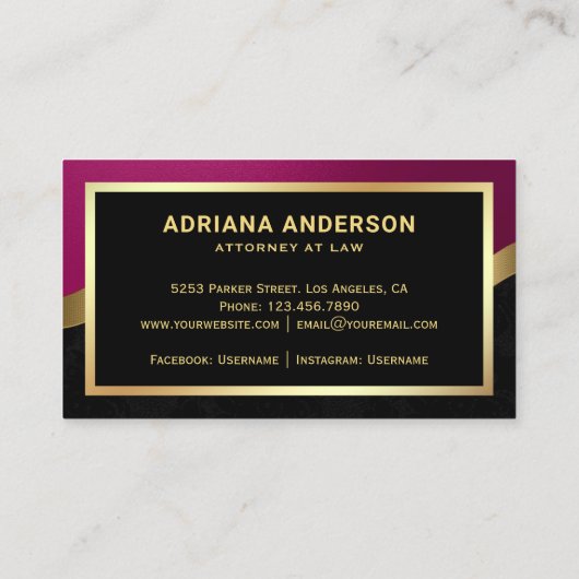Hot-roze procureur van de advocaat Gold Pen Nib No Visitekaartje (Achterkant)