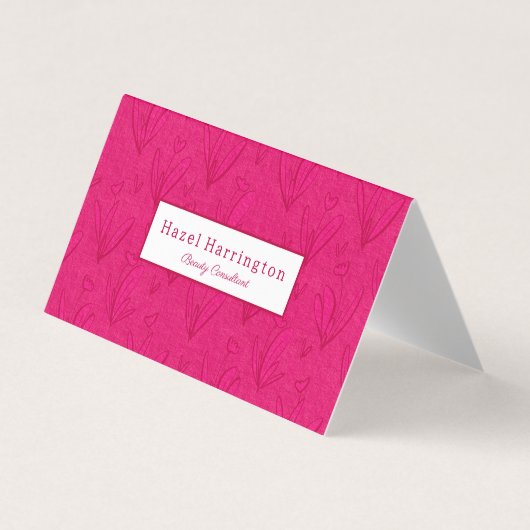 Hot Roze QR Code Gevouwen Visitekaartje Bloemen (Voorkant)