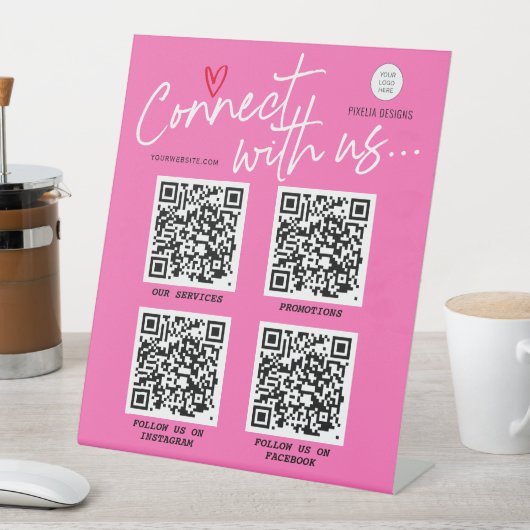 Hot-roze QR-code sociale media modern netwerken Reclamebord Met Voetstuk (Insitu)