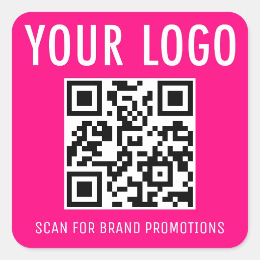 Hot Roze QR Code Stickers Business Logo Square (Voorkant)