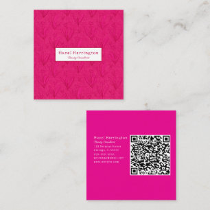Hot Roze QR Code Vierkant Visitekaartje Bloemen